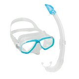Cressi Perla snorkel and mask, clear and light blue