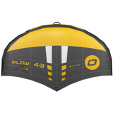 An Ozone Flow 4-3 Ultra-x wingfoil wing in yellow and dark gray, featuring the Flow logo and model text, shown against a plain white background.