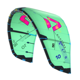 ide profile of Duotone Neo SLS 2026 kite showing Hybrid Flex Struts in green and pink