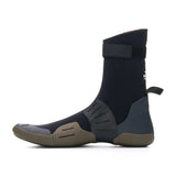 A single black and dark gray neoprene bootie with a brown textured sole, shown in a side profile on a white background.