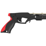 Close-up of the ergonomic grip, trigger mechanism, and butt section on a Cressi Yuma Fast speargun
