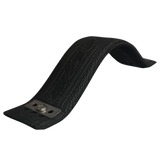 Footstrap in black for wingfoiling bent into arched position showing bolt and washer