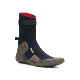 A single c-skins mid- ankle neoprene bootie in black, featuring a brown protective toe and heel cage, a gray textured sole, and a red inner lining, shown on a white background.