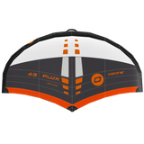 A wing foil wing shown on a white background with branding 'OZONE FLUX V3' in colours white, crabon grey and orange 