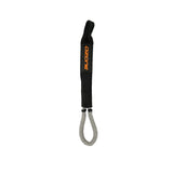 An Ozone branded harness line with a black webbing attatchment point and a grey dinema bungee loop on a white background.